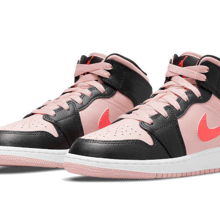 Nike Sko Air Jordan 1 Mid Sort Lyserød Crimson